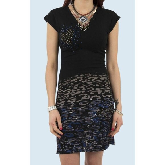 DESIGUAL Cap Sleeve Soft Knit Embellished Dress Size Medium - Picture 1 of 7